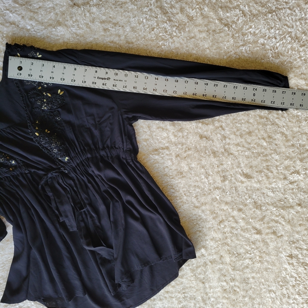 Torrid self-tie duster with black and gold embroidered Challis size 0 - Picture 10 of 11